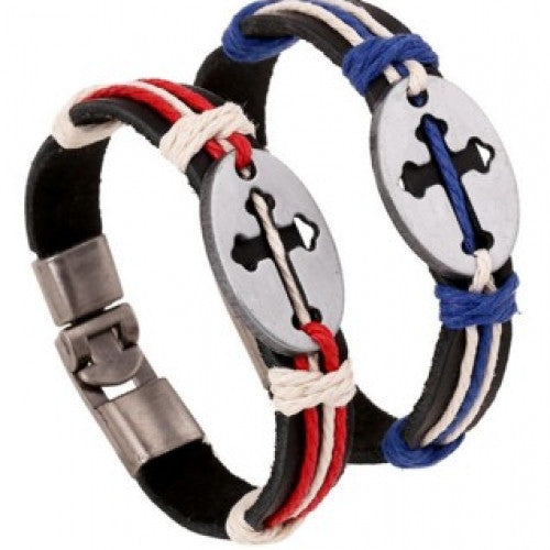 Women Handmade Rope Chain Religious Cross Vintage Jewelry For Men Top Quality Retro Genuine Leather Bracelets